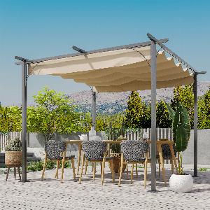 Outsunny Pergola aluminium 3L x 3l x 230H m pergola rétractable structure alu  toile polyester haute densité 180 gm² incluse beige