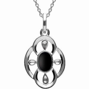 Enjoy 50 Discount on Open Petal Flower Necklace in Sterling Silver and Whitby Jet