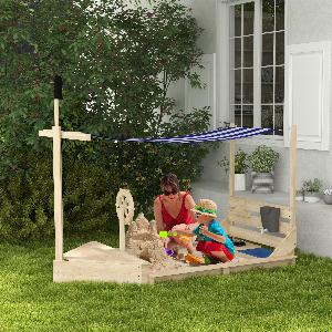 Sabbiera Outsunny con Tetto e Set Cucina per Bambini Legno 37 Anni