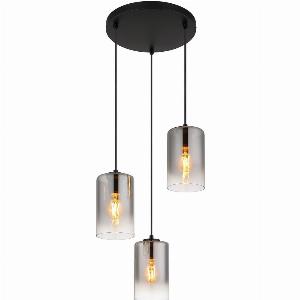 Roy Cluster Pendant Ceiling Light Matt Black Smoke Glass Shade 3x E27