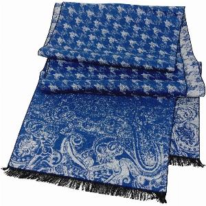 Winterschal Seidenflanell Hahnentritt Paisley blau