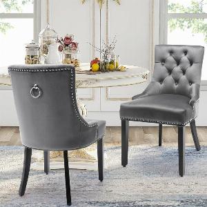 Rosdorf Park Chew Tufted Velvet Wingback Side Chair in Grey Set of 2 Elegant