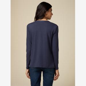 Oltre  Tshirt bimaterica maniche lunghe Donna Blu Taglia L