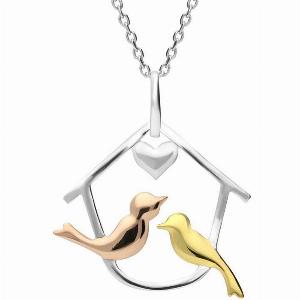 Yellow Rose Gold Sterling Silver Plated Two Turtle Doves Necklace