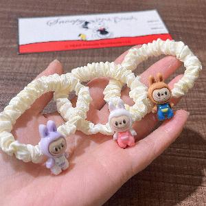 Cute Labubu Offwhite Intestine Ring Hair Tie Elastic Fabric Cartoon Style for Kids Women