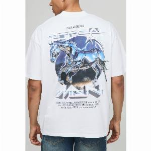 Maglietta bianca oversize con stampa di cavallo ora a 4 sconto 75