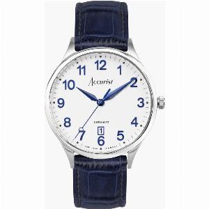 Accurist Accurist Classic Mens Watch Silver Case Blue Leather Strap with White Dial 37mm