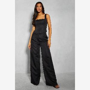 MISSPAP Womens Premium Square Neck Longline Corset Top in Black  Size 10