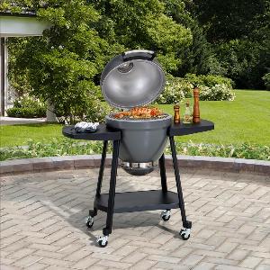 SUNJOY 20 Inch Charcoal Grill Kamado Grill with Pizza Stone Ultimate Egg BBQ Grill and Smoker with Wheels  Gray
