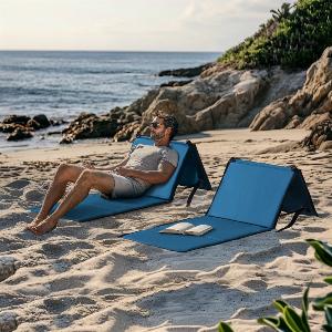 SUNJOY Portable Beach Mat with Adjustable Backrest for Adults Set of 2  Blue