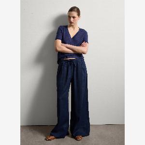 Stefanel  TShirt aus Leinen mit VAusschnitt Damen Marineblau