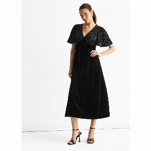 Black Sequin Top Premium Velvet Occasion Midi Dress