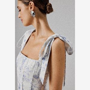 Lavish Alice JULIETTE Tie Shoulder Bubble Hem Mini Dress in Blue Porcelain XL UK16