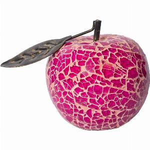 Clisson Decorative Mosaic Glass Apple Fruit With Leaf In Pink