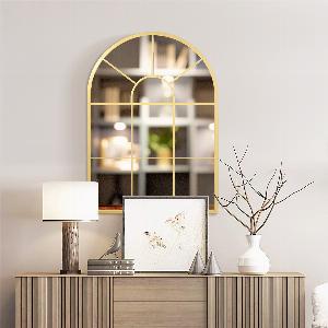 HOMCOM Miroir mural en métal cadre doré en forme de voûtée  70 x 50 cm  décoration pour entrée chambre à coucher salon