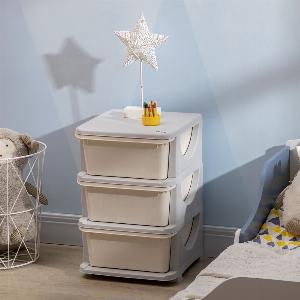 HOMCOM Kids Storage Units w Drawers 3 Tier Chest Vertical Dresser Tower Toy Organizer in White