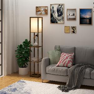 Homcom Lampadaire Étagère Lumineux 3 Niveaux MDF Blanc et Marron 160cm Déco Intérieure   Aosom France