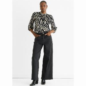 Black Animal High Neck Satin Blouse