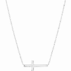 Diamond Studded Sideways Cross Pendant Necklace in 9ct White Gold
