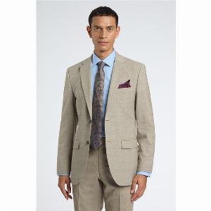 Racing Green Regular Fit Beige Check Wool Stretch Mens Suit Jacket