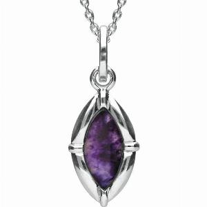 Sterling Silver Blue John Marquise Shaped Necklace Silver