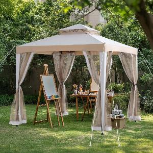 SUNJOY 8x8 Soft Top Gazebo with Mosquito Netting  Gray  Khaki