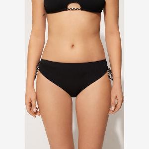 Tezenis Bas de Bikini Taille Haute Cordons de Serrage Tiki Texture Femme Noir Taille S