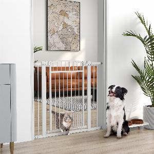 PawHut Barrière de sécurité chien système de double verrouillage montage par pression ou perçage largeur 76104 cm blanc