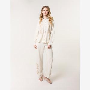 Linen Flower Embroidery Trousers  XL  Linen