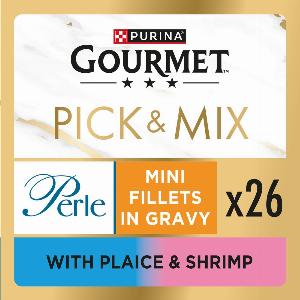GOURMET Perle Mini Fillets in Gravy with Plaice  Shrimp Adult Wet Cat Food 26x85g