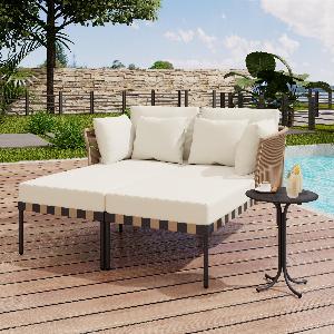 Salon de jardin Canapé de jardin amovible et modulaire Canapé extérieur Table basse en verre trempé BlancMarron   Aosom France