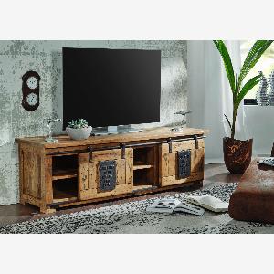 Meuble TV 160x45 Manguier laqué Bois naturel RAILWAY 101