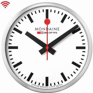 Mondaine stop2go 25cm Aluminium Case WiFi White Dial Wall Clock MSM25S11