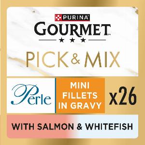 GOURMET Perle Mini Fillets in Gravy with Salmon  White Fish Adult Wet Cat Food 26x85g