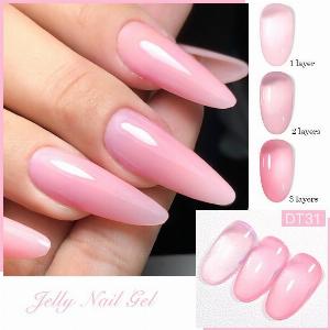Rencontrez à travers la gelée Vernis à ongles rose couleur nue Vernis Gel manucure Semi permanente Gel UV Art des ongles couche de finition Vernis à ongles DT38
