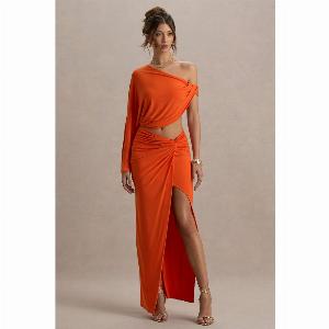Marlena  Jupe longue orange fendue taille torsadée 85  au lieu de 115