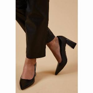 Val Faux Patent Leather Pointed Block Heel Court Shoes