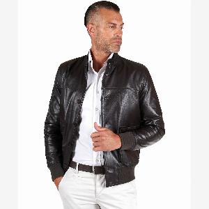 Giacca bomber in pelle nappa marrone scuro sconto del 56 a 16639