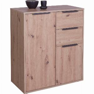 Mobile Multiuso Armadietto 2 Ante 2 Cassetti con Ripiani in Legno  72x35x88 cm Rovere