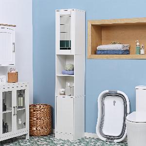 kleankin Armoire salle de bain haute meuble de rangement colonne avec miroir 2 portes étagères réglables 38x28x170cm blanc