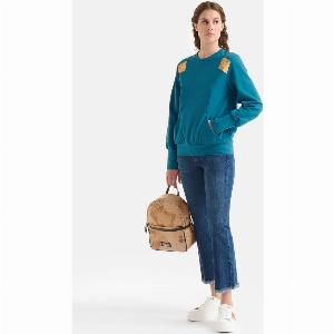 Girocollo con tasca in felpa garzata stretch Pavone