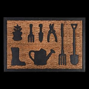 Paillasson rectangulaire imprimé jardin en caoutchouc et fibres de coco  NoirBeige  L 603 x l 403 cm