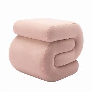 Velvet Ottoman Storage Pouffe Under Desk SShape Wavy Foot Stool Upholstered Extra Seating No Assembly Required 504646 cm Pink   Aosom UK
