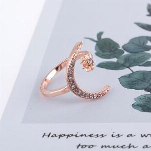 Crescent Moon Star Zircon Anneaux Ouverts Bagues De Fiançailles De Mariage Pour La Mariée Princesse Pierre De Naissance argenté