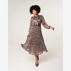 Get 50 Off Chocolate Pussybow Pleated Dress  Size L