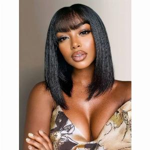 Nadula Flash Sale Straight Hair Wig with Bangs Glueless Human Hair Wig Put On and Go Wig Beginner Friendly