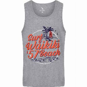 Vests Waikiki Beach Motif Print Cotton Vest Top in Light Grey Marl  South Shore  L  Tokyo Laundry