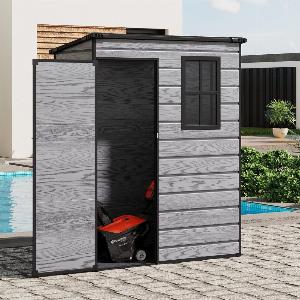 5x3ft 5x4ft Plastic Garden Storage Shed with Front and Size Door for Bikes and Tools