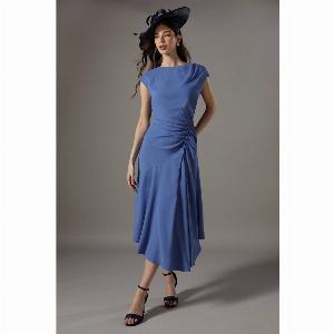 Enjoy 58 Discount on Grey Blue Drape Side Cap Sleeve Midi Dress