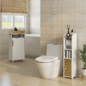 Kleankin Bathroom Cabinet with Wheels Bathroom Storage Cabinet w Cushioned Door Removable Tray Open Compartment  Adjustable Shelves   Aosom UK